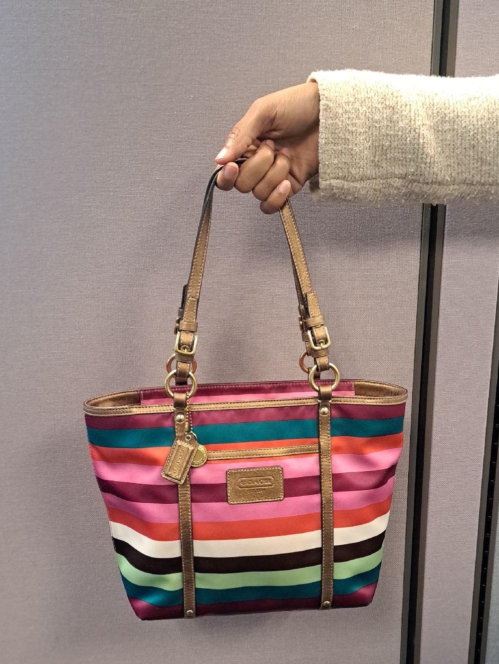 Coach Legacy Stripe sateen tote bag 2009 Y2k💞💕💟